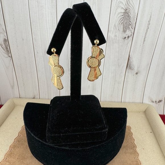Vintage NOS 14 Karat Yellow Gold 2 Tone Southwest Concho Dangle Earrings - Picture 4 of 7